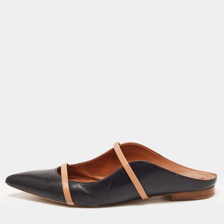 مملوكة مسبقًا Malone Souliers Black/Beige Leather Maureen Flat Mules Size 39.5