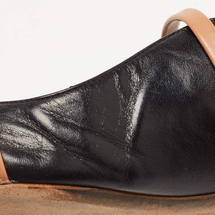 مملوكة مسبقًا Malone Souliers Black/Beige Leather Maureen Flat Mules Size 39.5