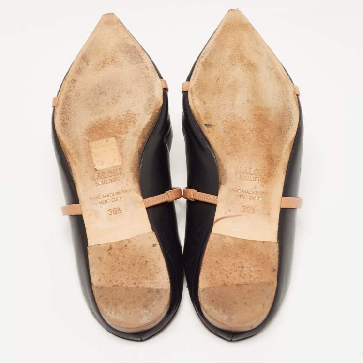 مملوكة مسبقًا Malone Souliers Black/Beige Leather Maureen Flat Mules Size 39.5