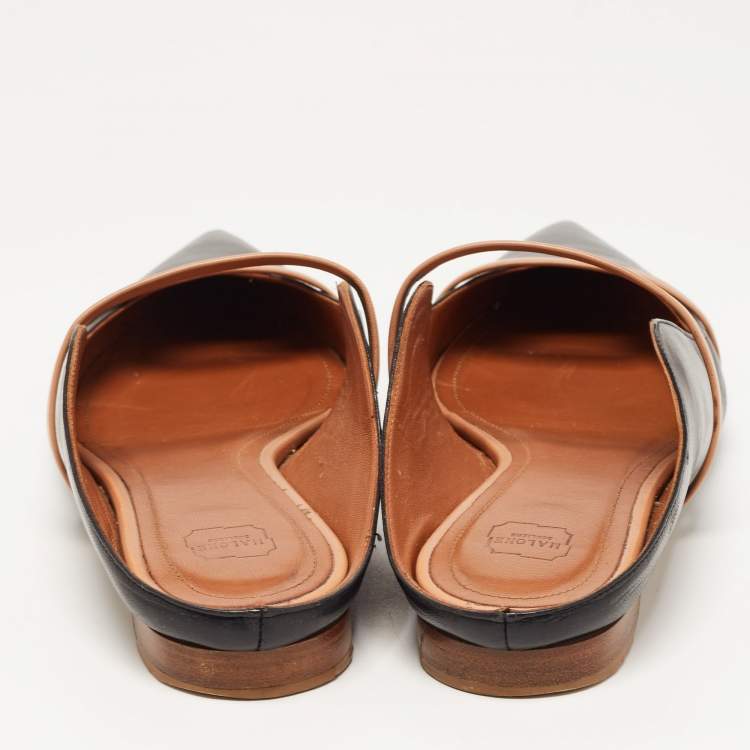 مملوكة مسبقًا Malone Souliers Black/Beige Leather Maureen Flat Mules Size 39.5