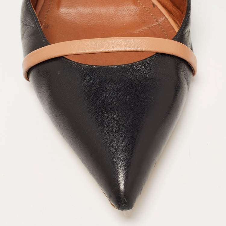 مملوكة مسبقًا Malone Souliers Black/Beige Leather Maureen Flat Mules Size 39.5