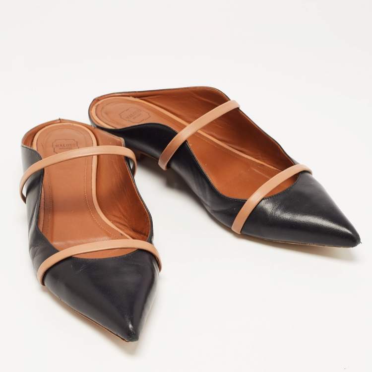 مملوكة مسبقًا Malone Souliers Black/Beige Leather Maureen Flat Mules Size 39.5