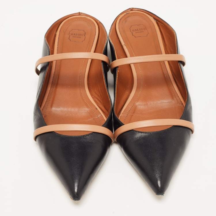مملوكة مسبقًا Malone Souliers Black/Beige Leather Maureen Flat Mules Size 39.5