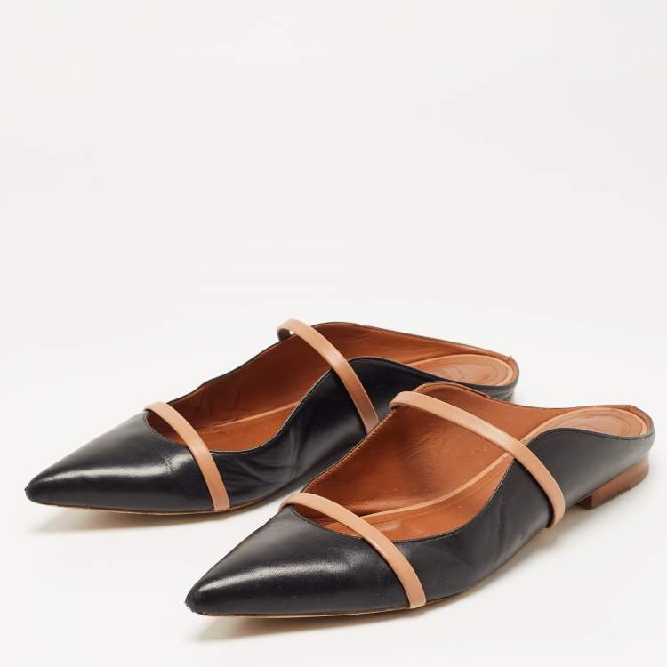 مملوكة مسبقًا Malone Souliers Black/Beige Leather Maureen Flat Mules Size 39.5