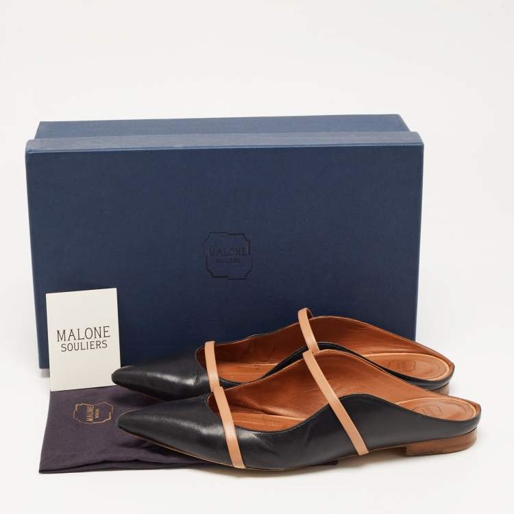 مملوكة مسبقًا Malone Souliers Black/Beige Leather Maureen Flat Mules Size 39.5