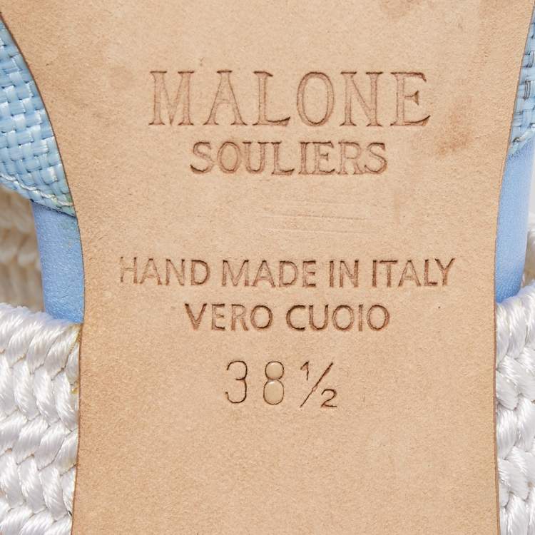 Pre Owned Malone Souliers Blue Raffia Maisie Mules Size 38.5