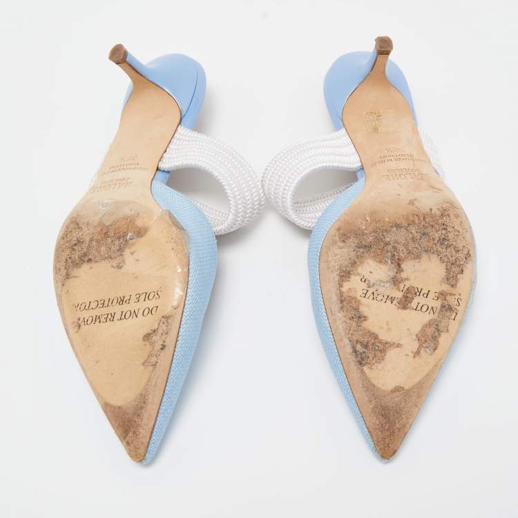 Pre Owned Malone Souliers Blue Raffia Maisie Mules Size 38.5