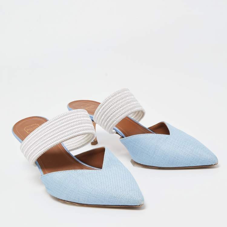 Pre Owned Malone Souliers Blue Raffia Maisie Mules Size 38.5