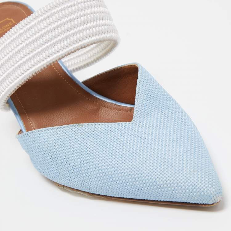 Pre Owned Malone Souliers Blue Raffia Maisie Mules Size 38.5