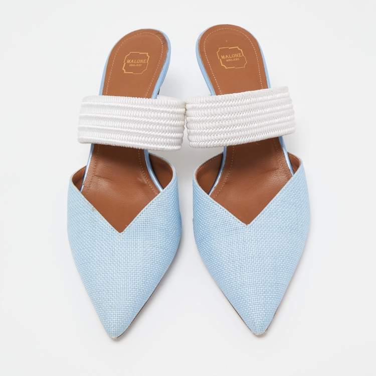 Pre Owned Malone Souliers Blue Raffia Maisie Mules Size 38.5