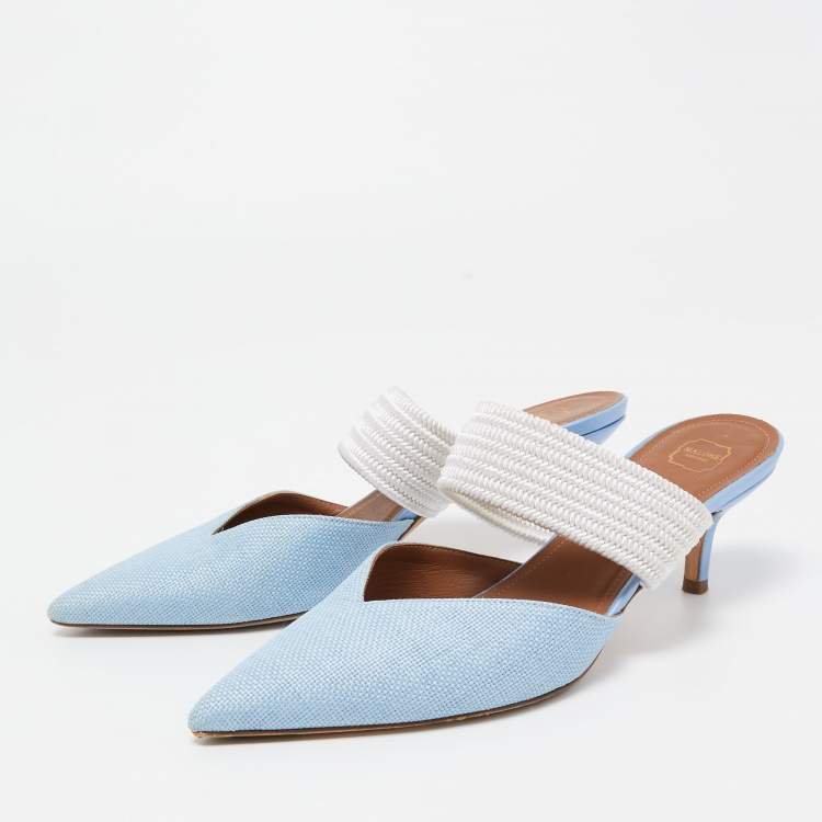 Pre Owned Malone Souliers Blue Raffia Maisie Mules Size 38.5