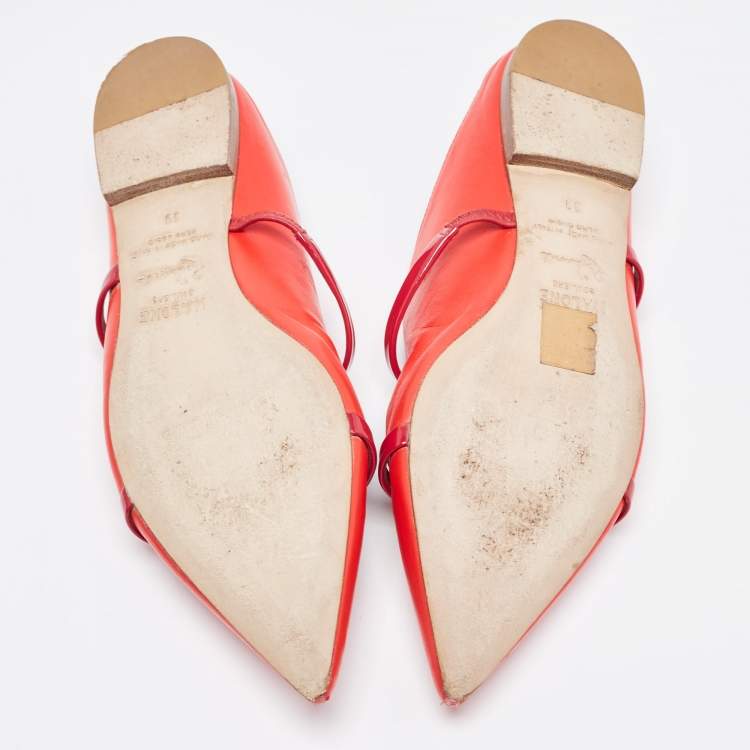 Pre Owned Malone Souliers Red Leather Maureen Flats Size 39