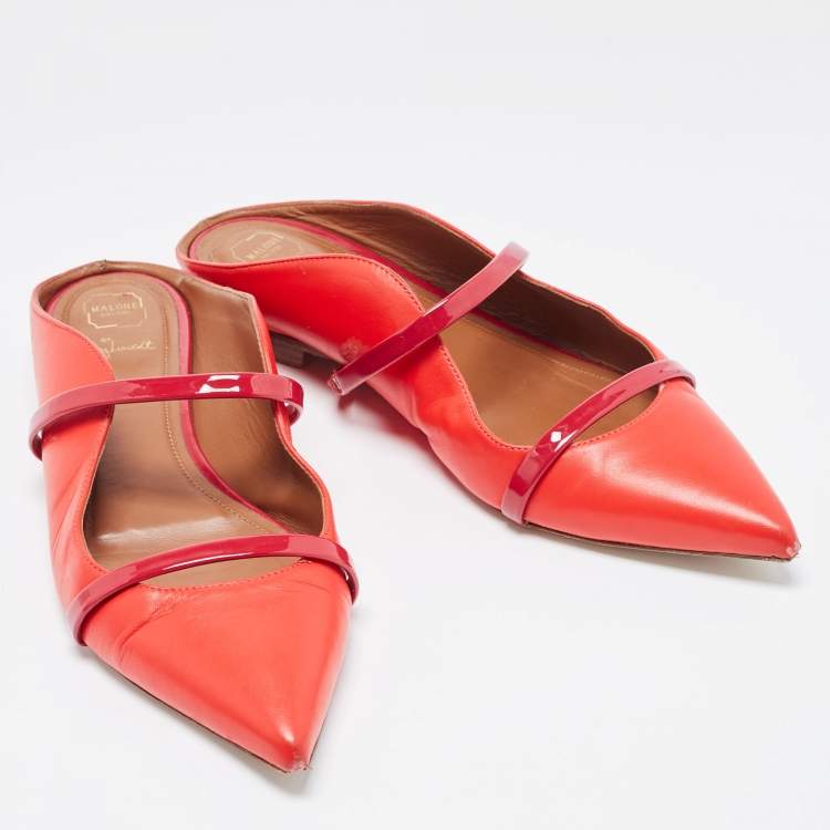 Pre Owned Malone Souliers Red Leather Maureen Flats Size 39