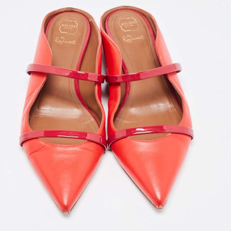 Pre Owned Malone Souliers Red Leather Maureen Flats Size 39