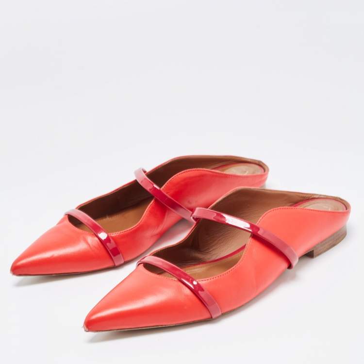 Pre Owned Malone Souliers Red Leather Maureen Flats Size 39
