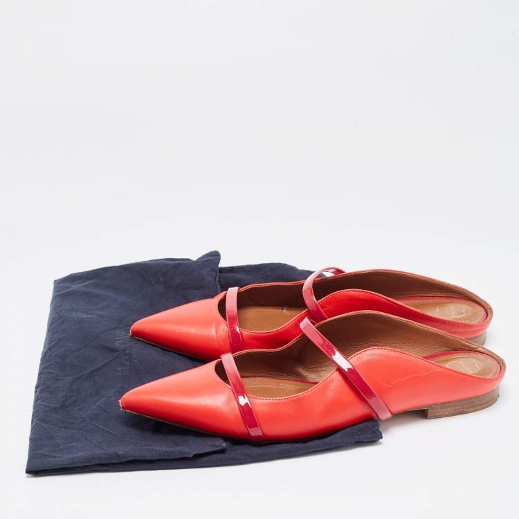 Pre Owned Malone Souliers Red Leather Maureen Flats Size 39