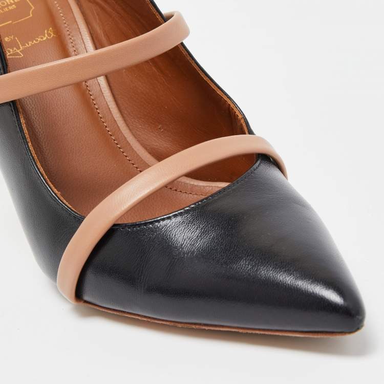 Pre Owned Malone Souliers Black/Beige Leather Mureen Mules Size 37