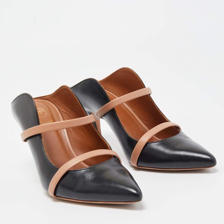 Pre Owned Malone Souliers Black/Beige Leather Mureen Mules Size 37