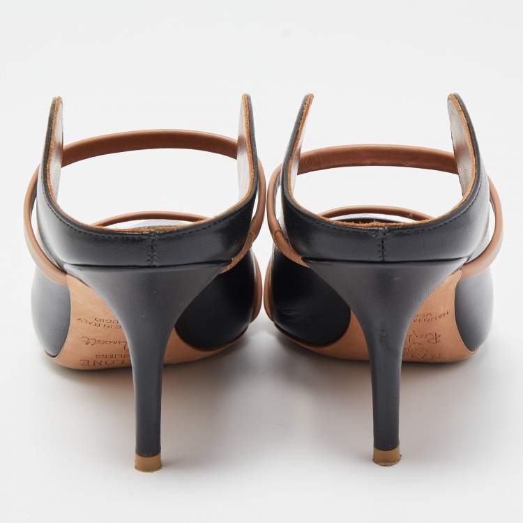Pre Owned Malone Souliers Black/Beige Leather Mureen Mules Size 37