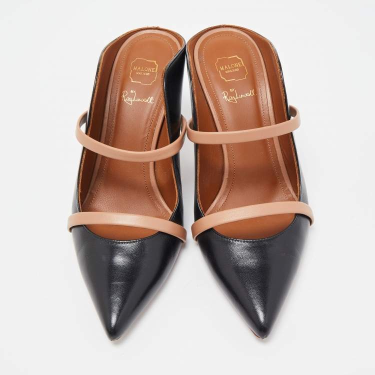 Pre Owned Malone Souliers Black/Beige Leather Mureen Mules Size 37