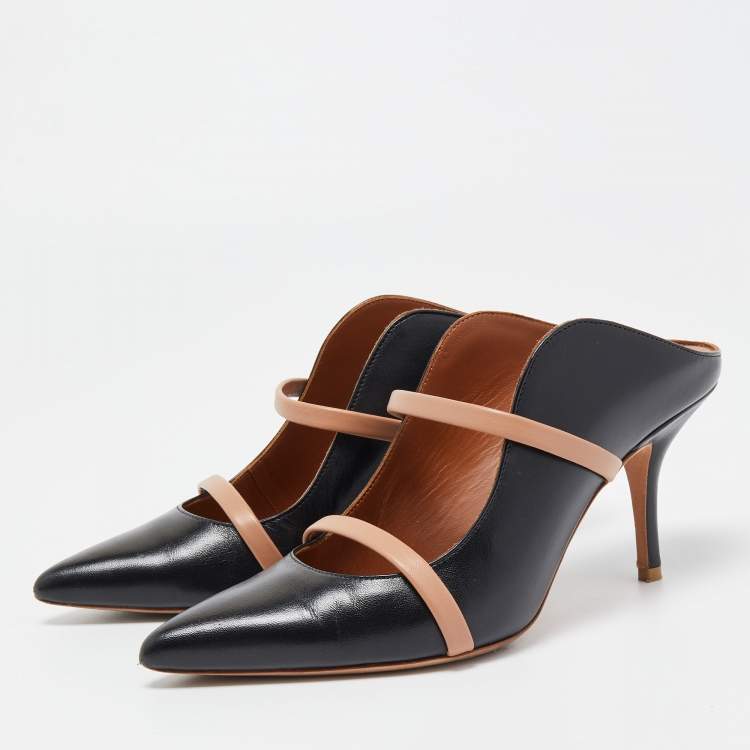 Pre Owned Malone Souliers Black/Beige Leather Mureen Mules Size 37