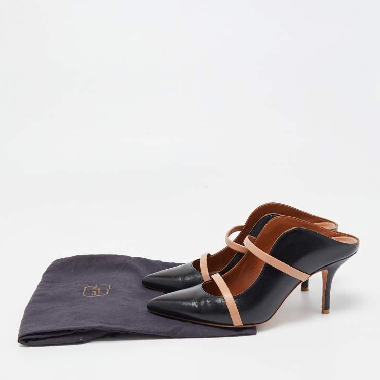 Pre Owned Malone Souliers Black/Beige Leather Mureen Mules Size 37