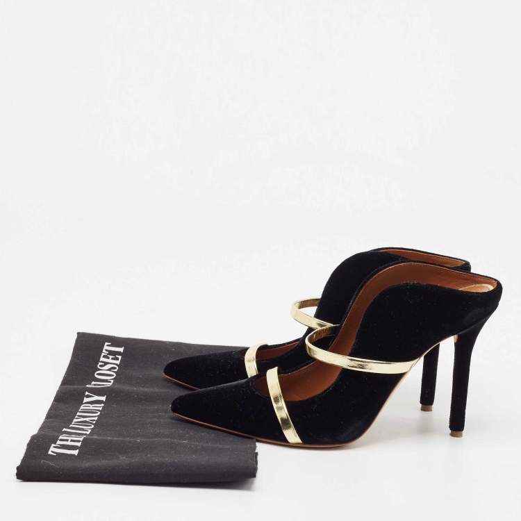 Pre Owned Malone Souliers Black Velvet Maureen Pointed Toe Slide Mules Size 36.5 