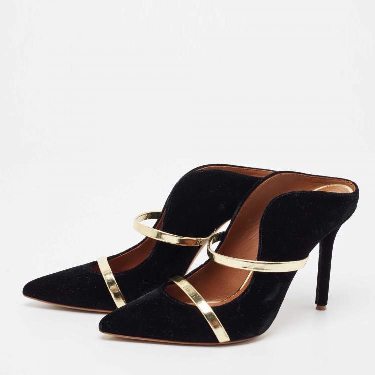 Pre Owned Malone Souliers Black Velvet Maureen Pointed Toe Slide Mules Size 36.5 