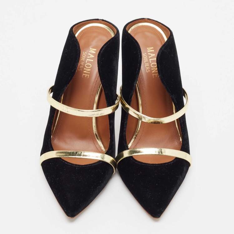 Pre Owned Malone Souliers Black Velvet Maureen Pointed Toe Slide Mules Size 36.5 