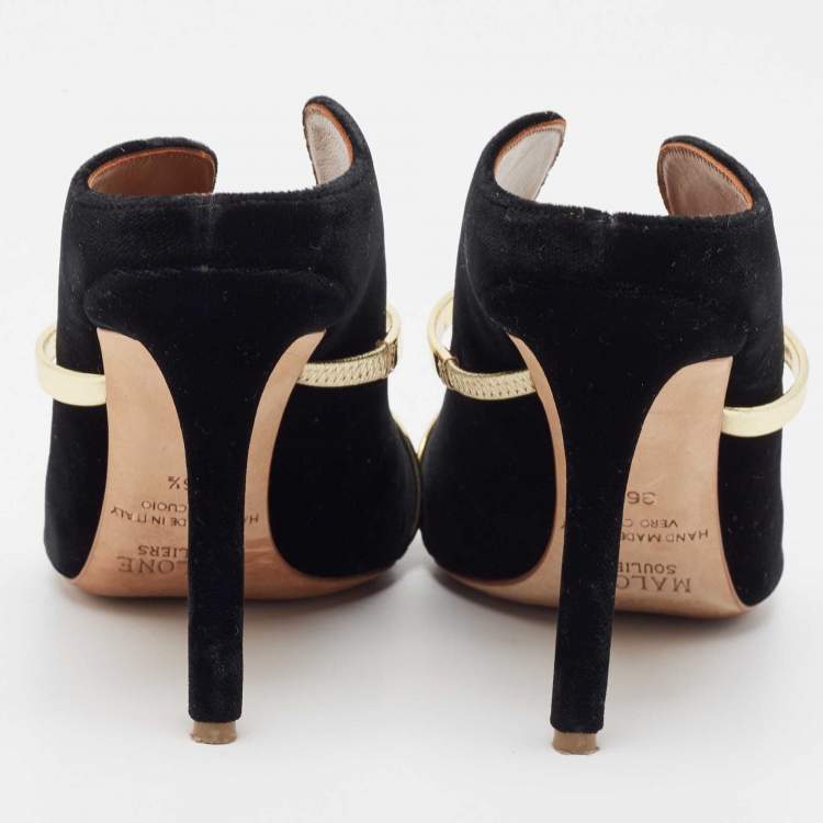Pre Owned Malone Souliers Black Velvet Maureen Pointed Toe Slide Mules Size 36.5 