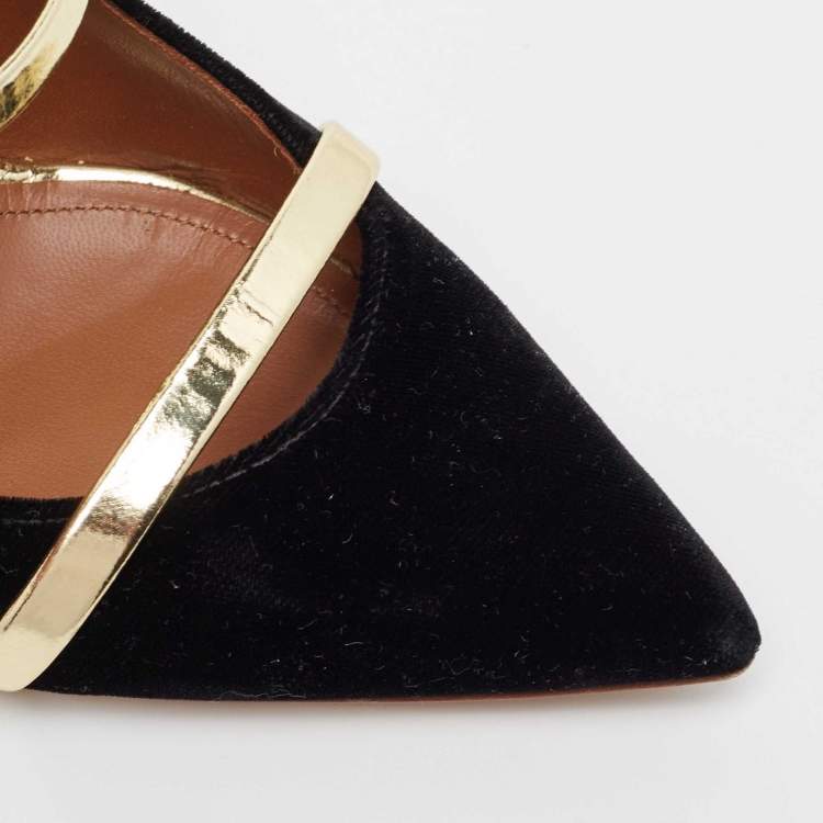 Pre Owned Malone Souliers Black Velvet Maureen Pointed Toe Slide Mules Size 36.5 