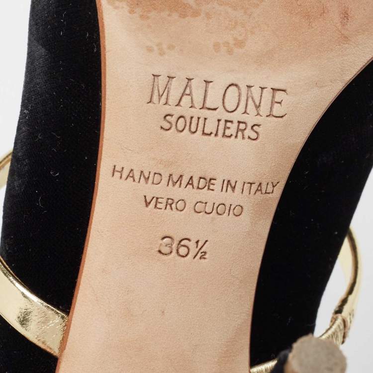 Pre Owned Malone Souliers Black Velvet Maureen Pointed Toe Slide Mules Size 36.5 