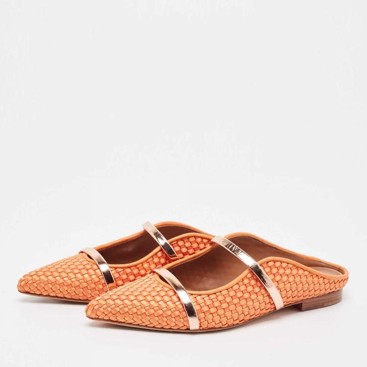 مملوكة مسبقًا Malone Souliers Orange Woven Satin Maureen Flat Mules Size 36
