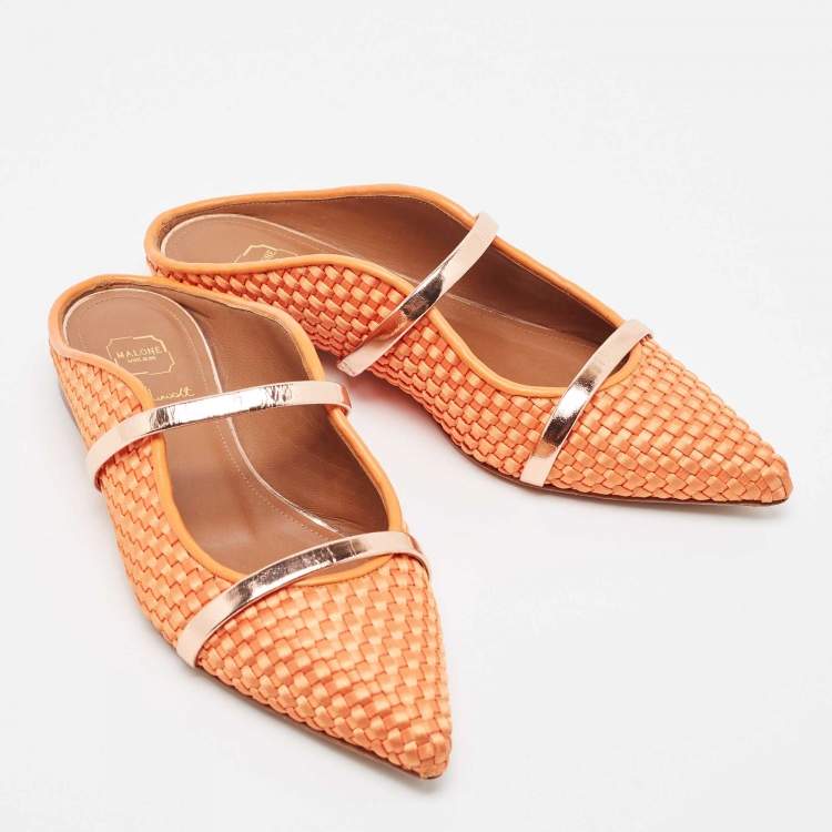 مملوكة مسبقًا Malone Souliers Orange Woven Satin Maureen Flat Mules Size 36