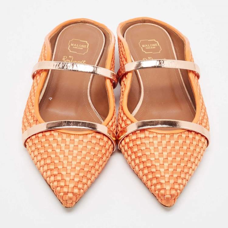 مملوكة مسبقًا Malone Souliers Orange Woven Satin Maureen Flat Mules Size 36