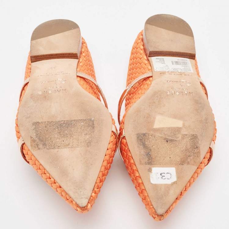 مملوكة مسبقًا Malone Souliers Orange Woven Satin Maureen Flat Mules Size 36