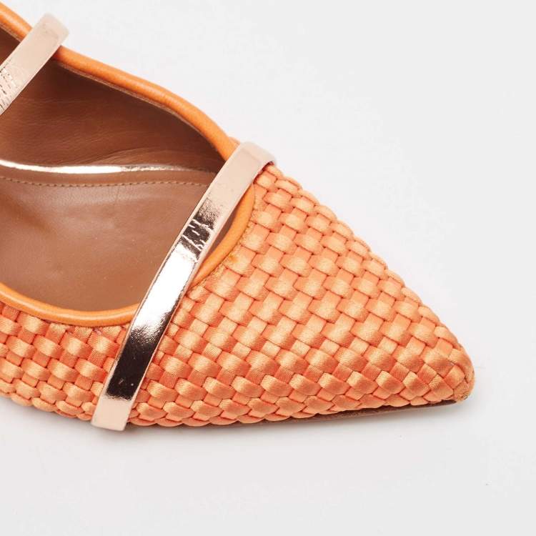 مملوكة مسبقًا Malone Souliers Orange Woven Satin Maureen Flat Mules Size 36