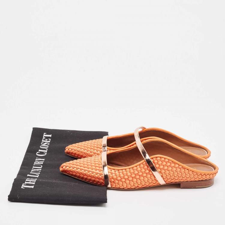 مملوكة مسبقًا Malone Souliers Orange Woven Satin Maureen Flat Mules Size 36