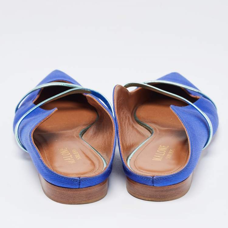 Pre Owned Malone Souliers Blue/Metallic Satin and Leather Maureen Flats Size 37