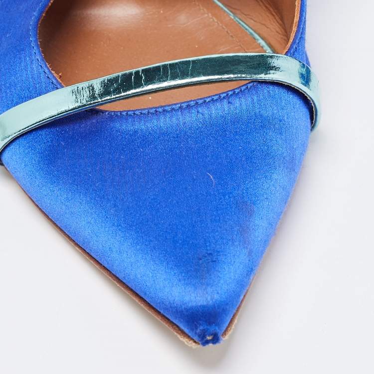 Pre Owned Malone Souliers Blue/Metallic Satin and Leather Maureen Flats Size 37