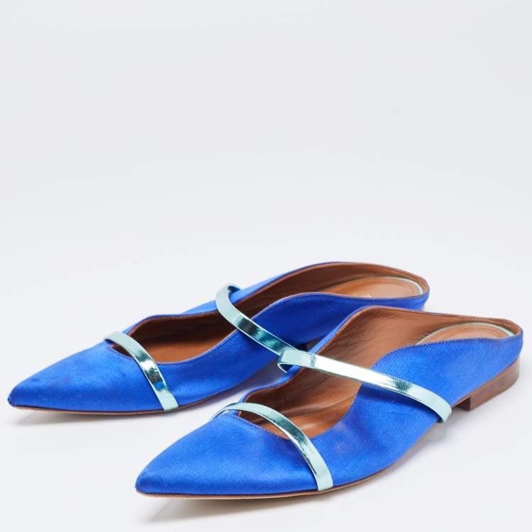 Pre Owned Malone Souliers Blue/Metallic Satin and Leather Maureen Flats Size 37