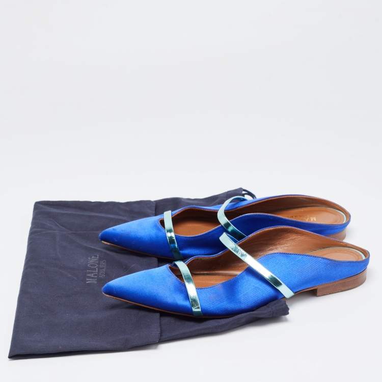 Pre Owned Malone Souliers Blue/Metallic Satin and Leather Maureen Flats Size 37