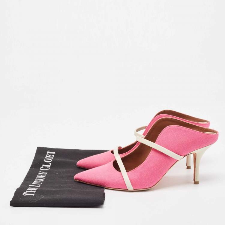 مملوكة مسبقًا Malone Souliers Pink/White Canvas and Leather Maureen Mules Size 39.5