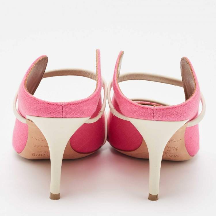 مملوكة مسبقًا Malone Souliers Pink/White Canvas and Leather Maureen Mules Size 39.5