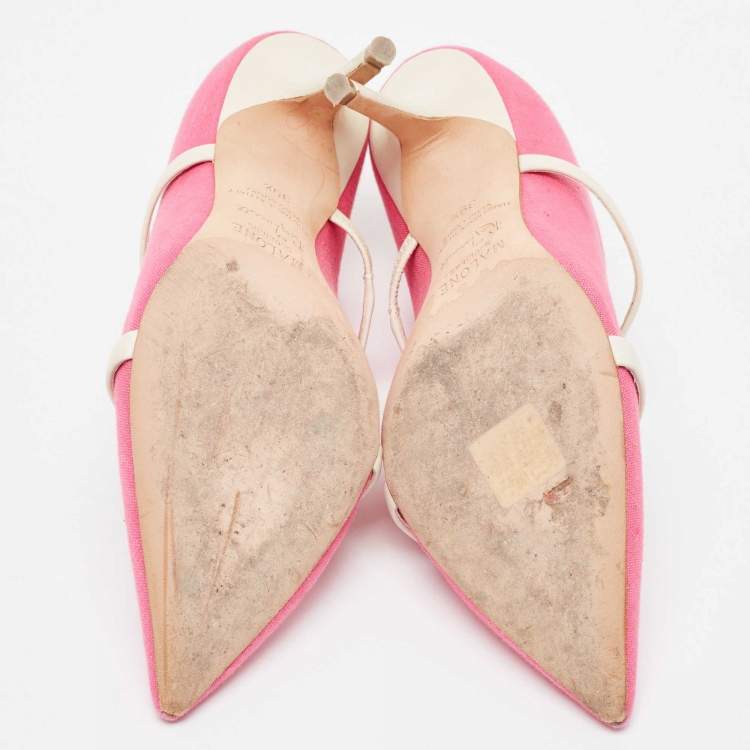 مملوكة مسبقًا Malone Souliers Pink/White Canvas and Leather Maureen Mules Size 39.5