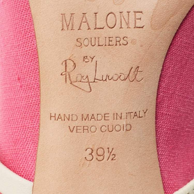 مملوكة مسبقًا Malone Souliers Pink/White Canvas and Leather Maureen Mules Size 39.5