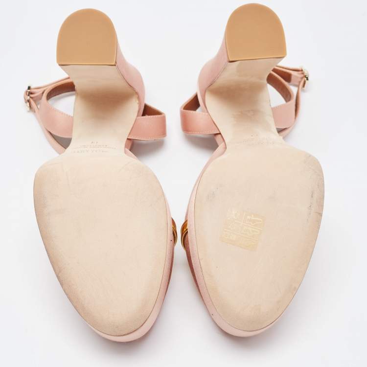 Pre Owned Malone Souliers Pink/Gold Satin Platform Mora Pumps Size 39
