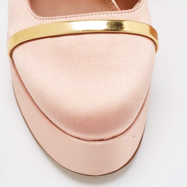 Pre Owned Malone Souliers Pink/Gold Satin Platform Mora Pumps Size 39