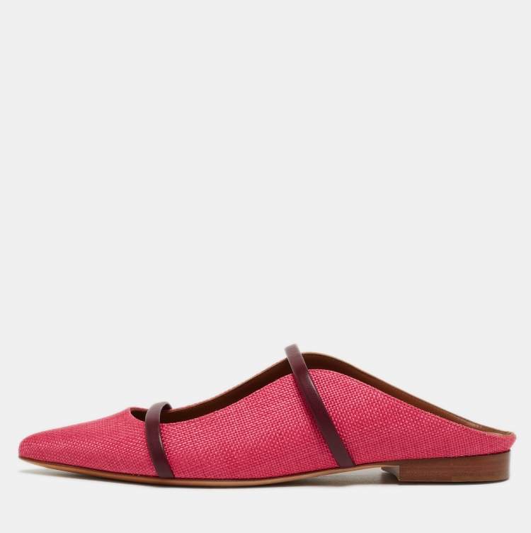 Malone Souliers Pink Raffia and Leather Maureen Mule Flats