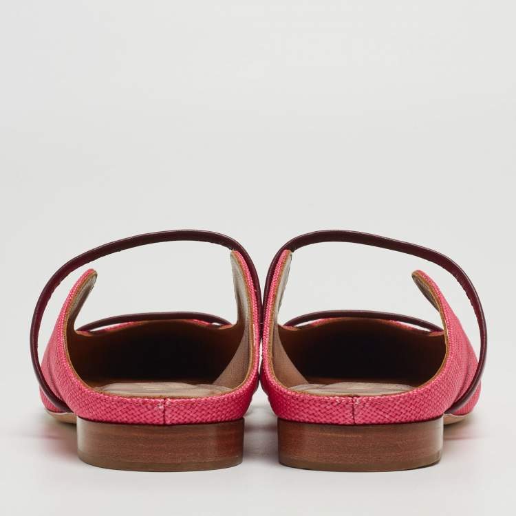 Pre Owned Malone Souliers Pink Raffia and Leather Maureen Mule Flats Size 37